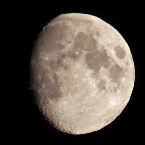 The moon photographed with a Nikon D7000 and 500mm telephoto lens (35mm equivalent = 750mm). ISO 400, shutter Speed 1/1000 sec., f/11.