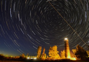 A stacked star-trails image captured 