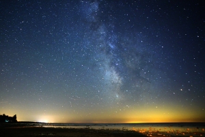 Despite light pollution from either side of Lake Huron (some of it from more than 80 km away) the Milky Way is still magnificent at is rises over Lake Huron. Photographed 15 August 2012 from Point Clark, looking south.