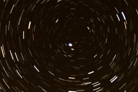 The area around Polaris itself. Note that the centre of rotation is not right on the north star - the pole is a little less than one degree to one side of it.