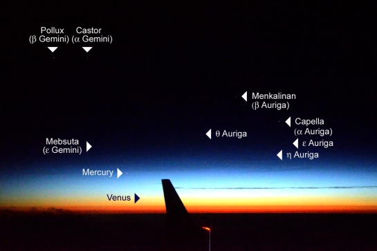 Stars visible from a jet liner, labelled