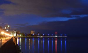 The Burlington Waterfront and Pier before dawn.